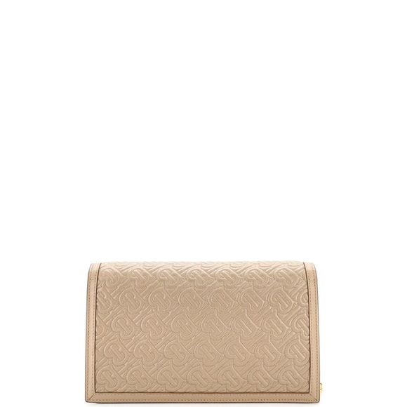 Burberry TB Envelope Chain Clutch Monogram Embossed Leather Small Neutral - Picture 3 of 6